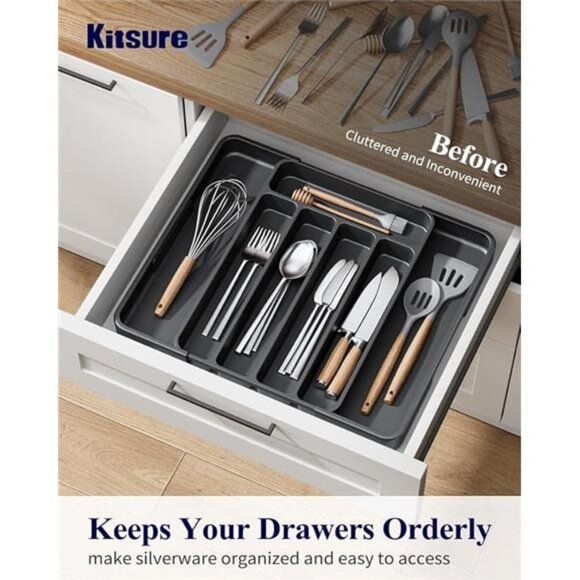 Expandable Cutlery Drawer Organizer Kitchen Utensil Tray Storage Adjustable Blac - Picture 5 of 7